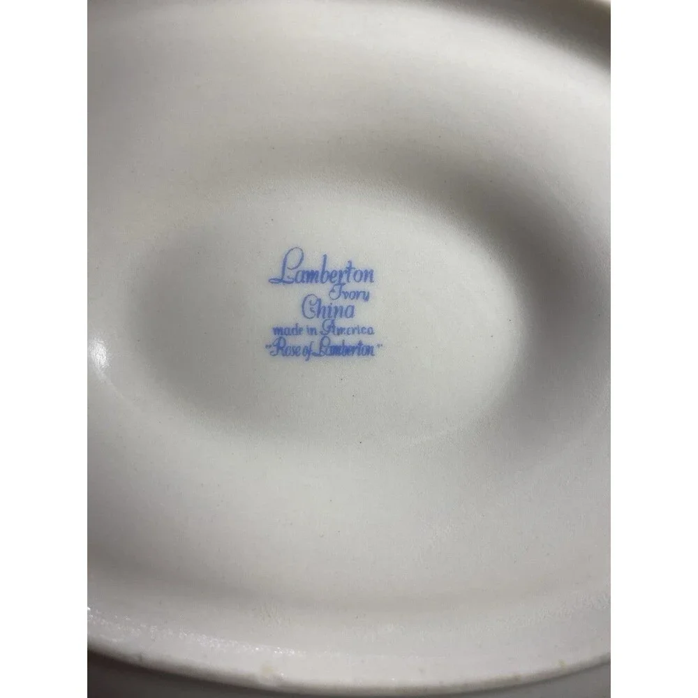 Vintage Lamberton Rose of Lamberton Gravy Boat Underplate Gold Trim Floral China